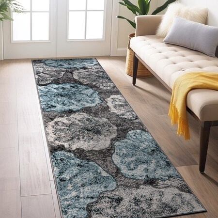 World Rug Gallery Contemporary Floral Design Non Shedding Soft Area Rug 2' x 7' Blue 400BLUE2x7